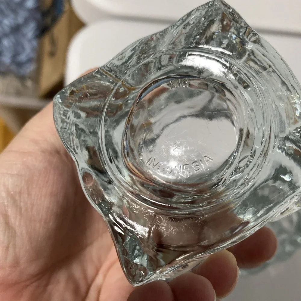 KIG Indonesia Heavy Ice Cube Square Crystal Votive Candle Holders Set of 2 Clear